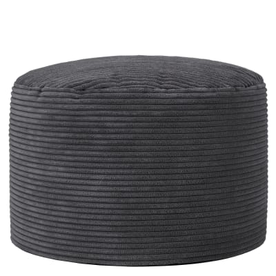 Pouf repose-pieds rond velours côtelé gris anthracite