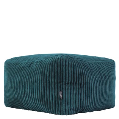 Pouf repose-pieds carré velours côtelé bleu canard