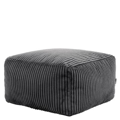 Pouf repose-pieds carré velours côtelé gris anthracite