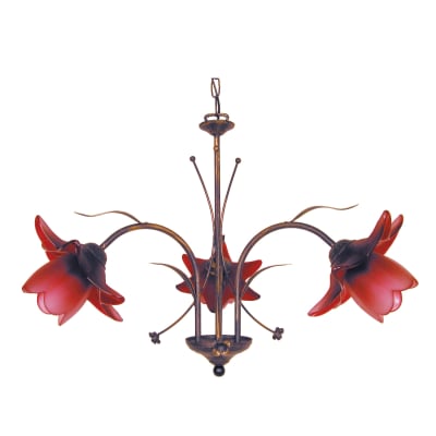 Lustres métal marron abat-jour verre rouge