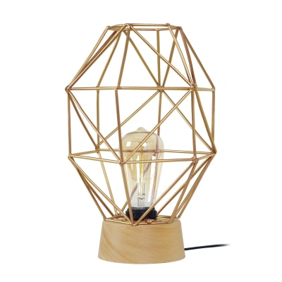 Lampe de table bois naturel abat-jour métal or