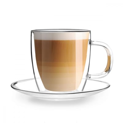 Lot de 2 tasses et sous-tasses 250ml en verre transparent
