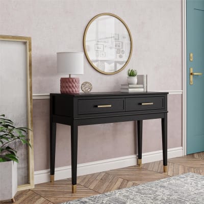 Table console avec 2 tiroirs en mélaminé noir