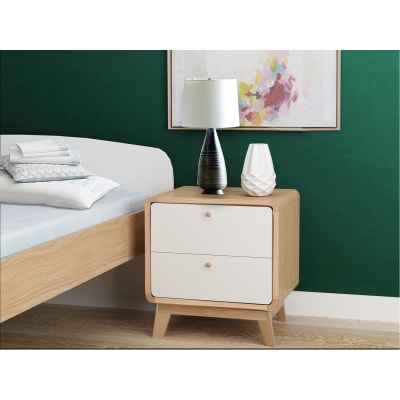 Table de chevet avec 2 tiroirs en effet chêne blanc