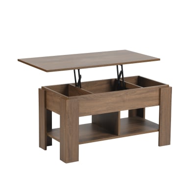 Table basse avec plateau relevable effet bois  marron 96*50
