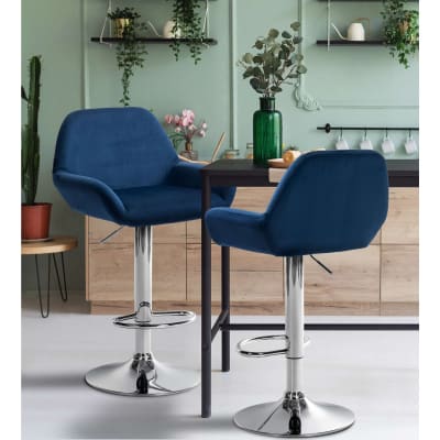 Tabouret de bar velours ajustable pivotant samt bleu
