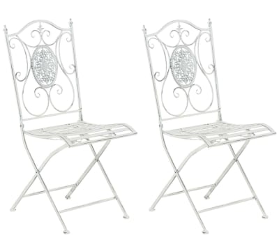 Lot de 2 chaises de jardin pliables en métal Blanc antique