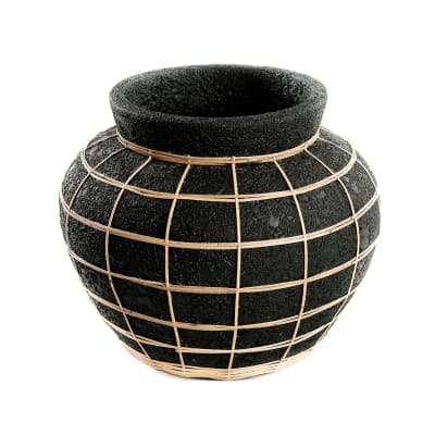 Vase terre cuite et rotin noir et marron 33x33x27cm