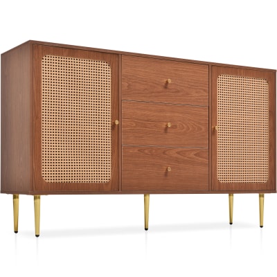 Console Table en Bois à Panneaux en Cannage
