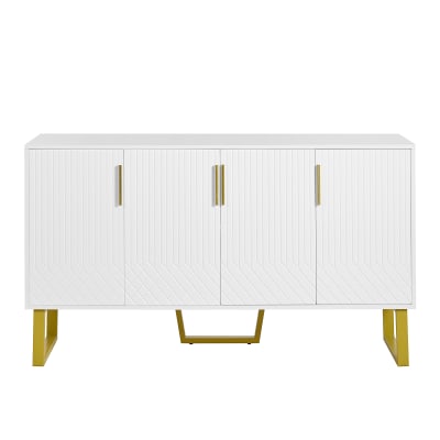 Console blanche design avec pieds dorés et rangements fermés