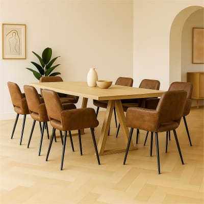 Lot de 8 chaises industriel tissu marron rétro pieds noirs
