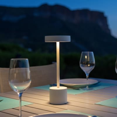 Lampe de table sans fil acier blanc h30cm