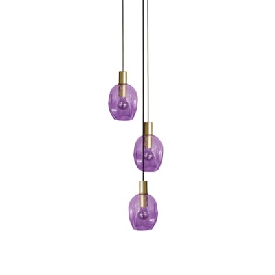 Lustre  métal or abatjour verre violet