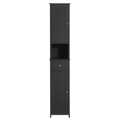 Meuble colonne 1 tiroir 2 portes effet bois gris foncé