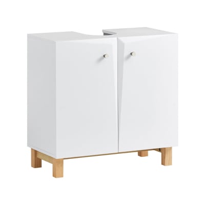 Meuble sous vasque 2 portes effet bois blanc