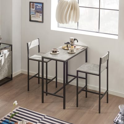 Set de 1 table et 2 chaises de bar effet bois et métal noir