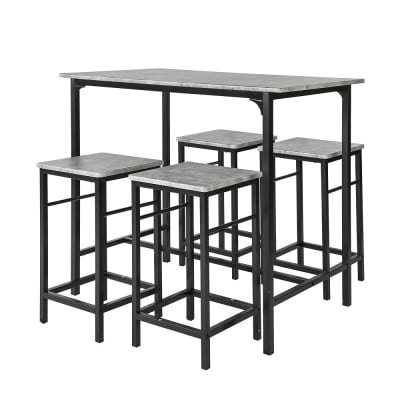 Set de 1 table et 4 tabourets de bar effet bois gris