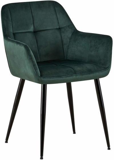 Chaise de salle à manger avec accoudoirs en samt vert