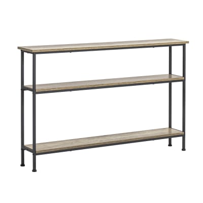 Table console 3 étagères effet bois naturel cadre en métal noir