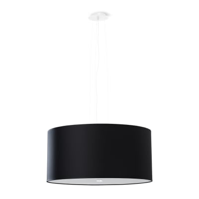 Lustre tissu/verre/acier noir h 115 cm