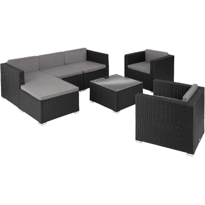 Salon en rotin pour 5 à 6 personnes noir