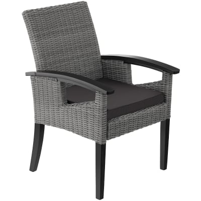Chaise en rotin cadre solide en bois accoudoirs et pieds en bois gris