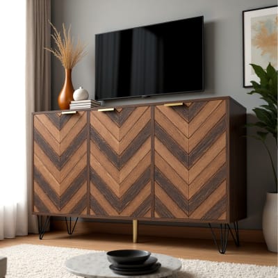 Meuble TV Moderne en Bois avec Motif Chevron