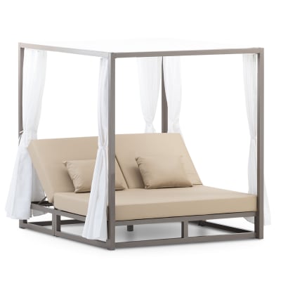 Lit balinais en aluminium taupe et coussin beige