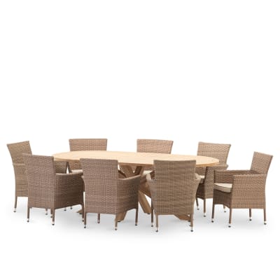 Ensemble de jardin table ovale 220x115 et 8 chaises en rotin synth