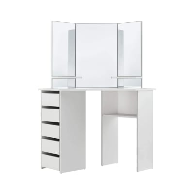 Coiffeuse 110x141,5x54cm blanc en mdf 3 miroirs 5 tiroirs 3 niches