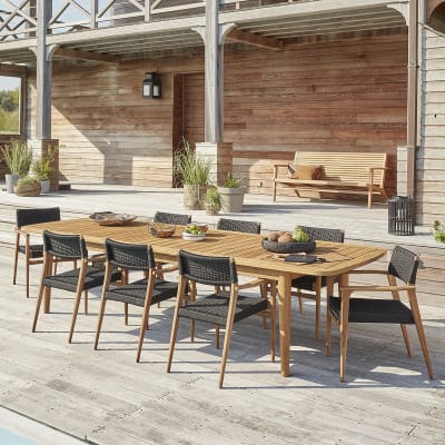 Salon de jardin en teck recyclé extensible noir 8/10 pers.