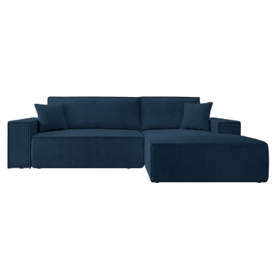 Canapé d’angle convertible, velours côtelé, bleu marine, droit