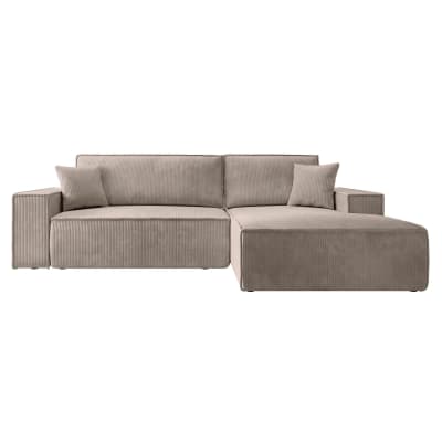 Canapé d’angle convertible, velours côtelé, beige, droit