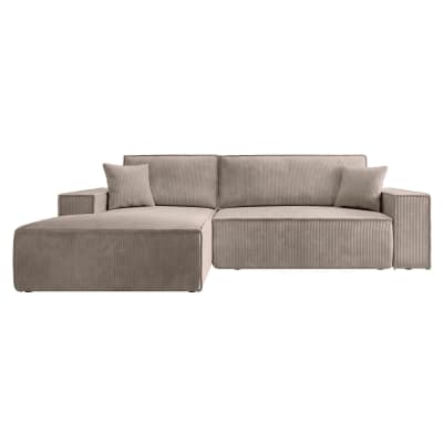 Canapé d’angle convertible, velours côtelé, beige, gauche