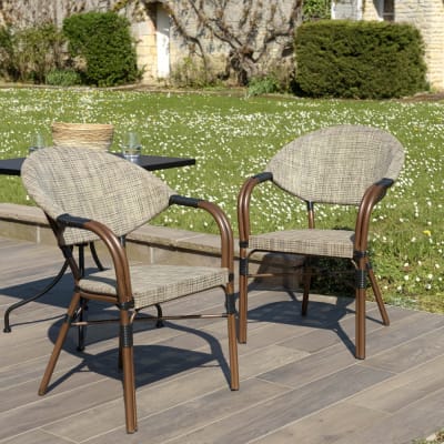 Lot de 2 chaises de jardin bistrot en acier textilène taupe