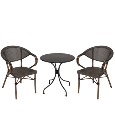Salon de jardin 2 personnes - 1 table ronde 70cm 2 chaises textilène