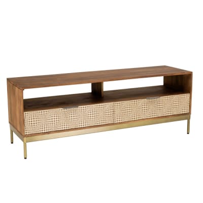 Meuble tv en bois de manguier 2 niches 2 tiroirs
