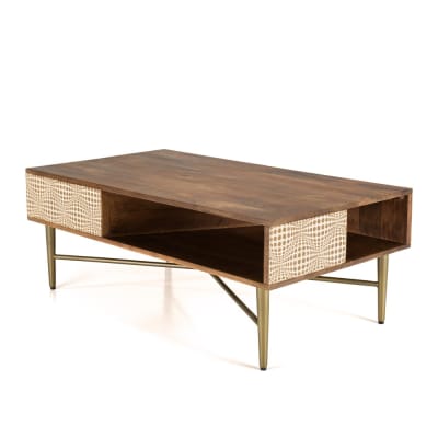 Table basse rectangulaire en bois de manguier 2 niches