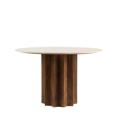 Table à manger 4 personnes ronde en marbre/bois massif - blanc ivoire