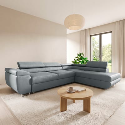 Canapé d'angle convertible droite tissu gris