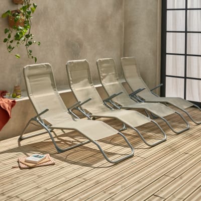 Bains de soleil pliants taupe en textilène