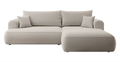 Canapé d'angle convertible 3 places en velours beige clair