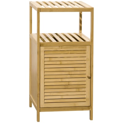 Meuble bas de salle de bain porte 2 étagères bois bambou verni