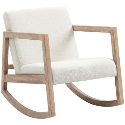 Fauteuil lounge à bascule bois hévéa effet peau de mouton polyester