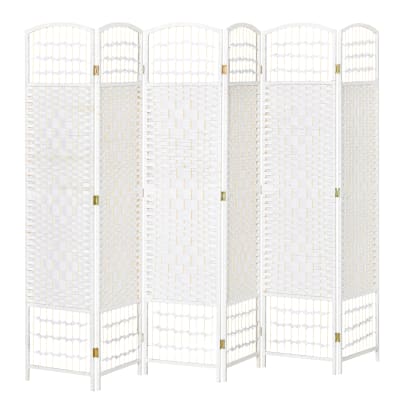 Paravent intérieur 6 panneaux pliables bois fibres blanc paille