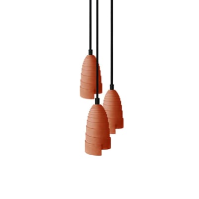 Suspension triple béton terracotta et accessoires noirs