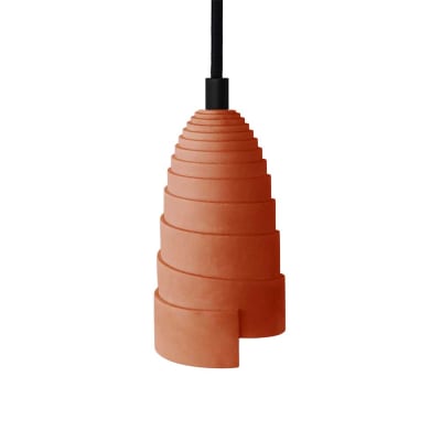 Lampe suspension en béton terracotta, accessoires noirs
