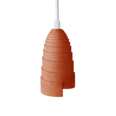 Lampe suspension en béton terracotta, accessoires blancs