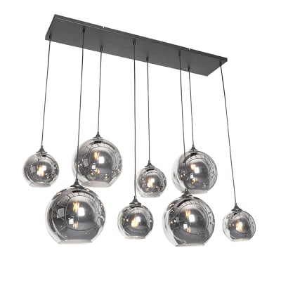 Lampe suspension art déco noire verre fumé 8 lumières