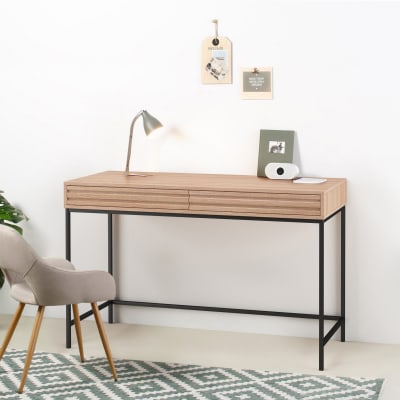 Bureau 2 tiroirs en panneaux de particules chêne